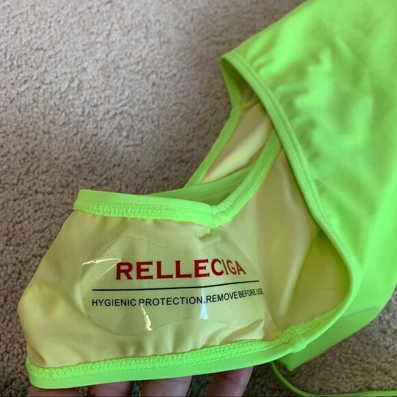 Relleciga high waisted 1 piece swimsuit cut out swimwear neon yellow sz XL NWOT - Picture 10 of 15